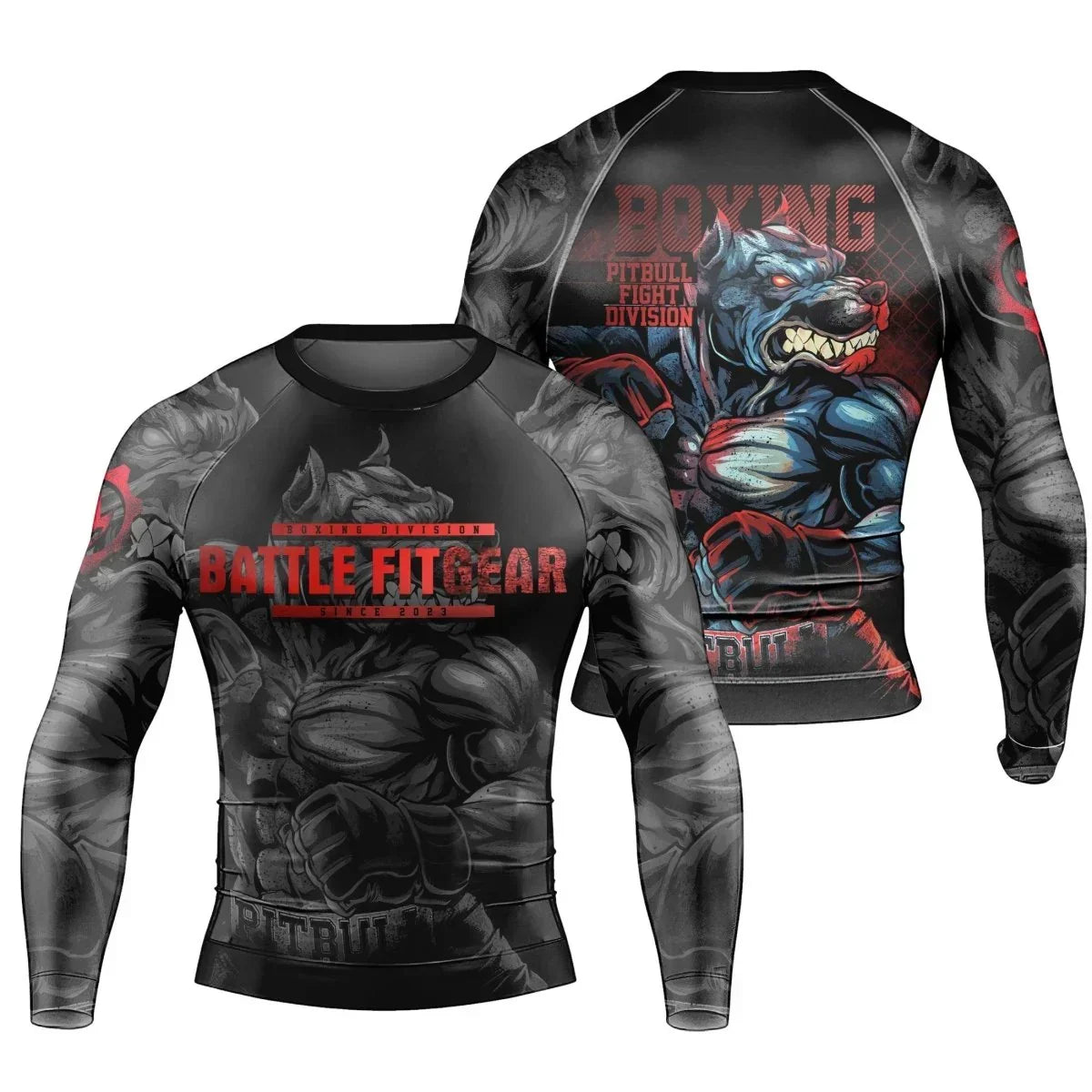 Red Rage Pitbull Boxing Men's Long Sleeve Rash Guard