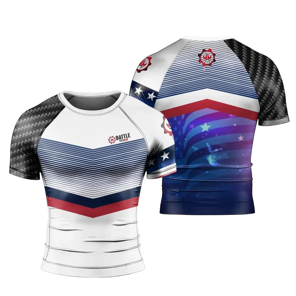 American Flag White Short Sleeve Rash Guard