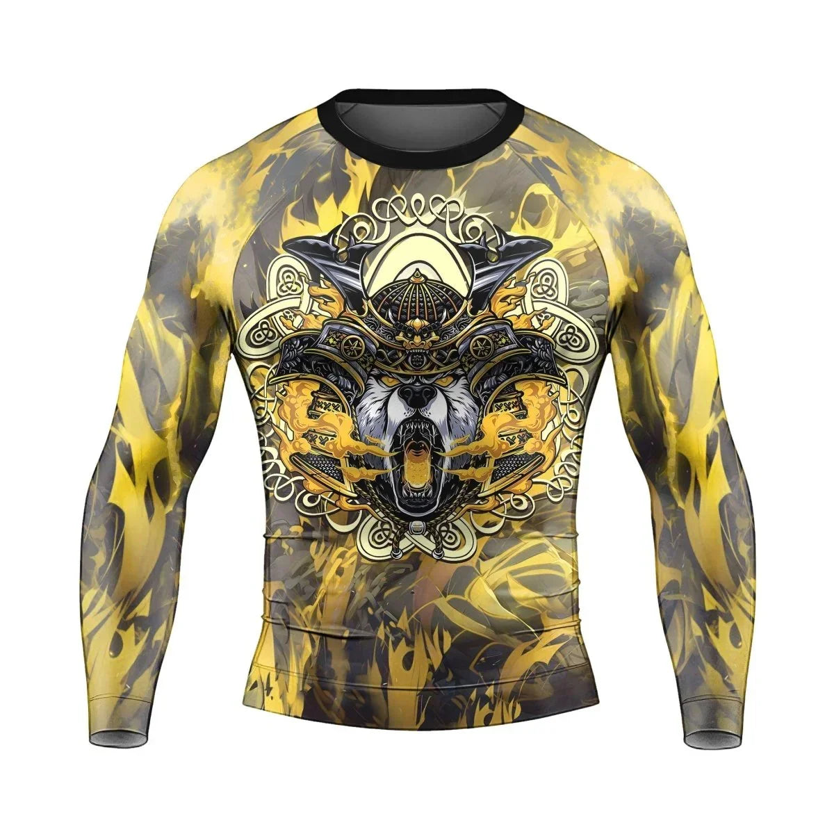 Golden Panda Skull Long Sleeve Rash Guard