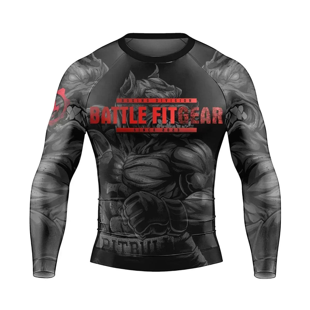 Red Rage Pitbull Boxing Men's Long Sleeve Rash Guard