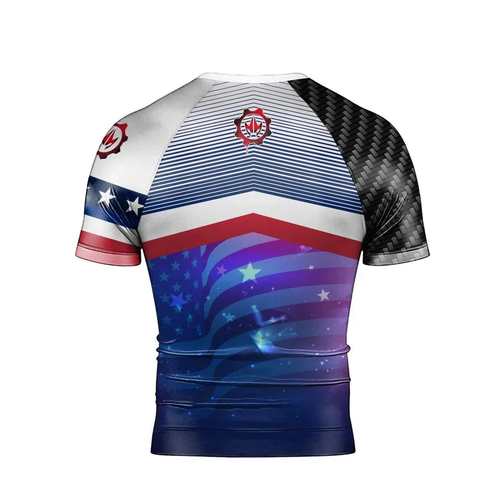 American Flag White Short Sleeve Rash Guard