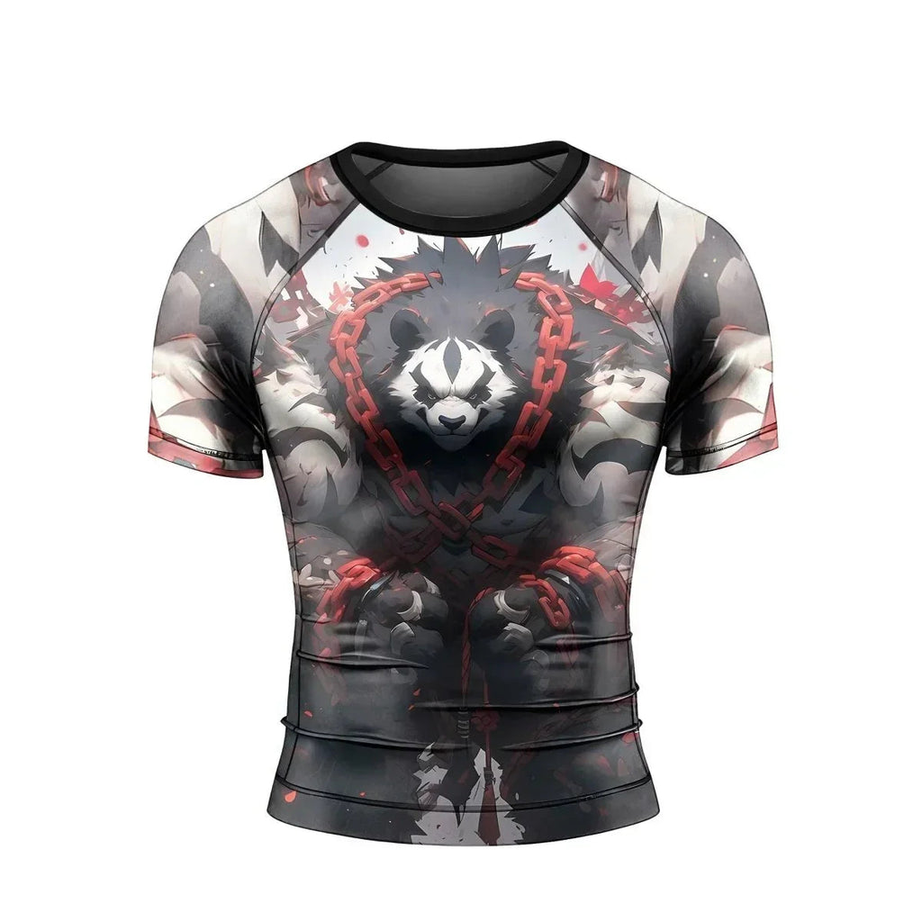 Warrior Panda Skull Short Sleeve Rash Guard