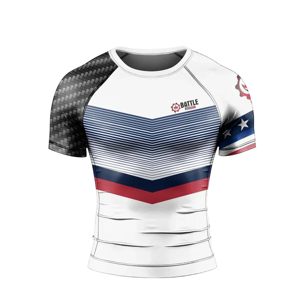 American Flag White Short Sleeve Rash Guard