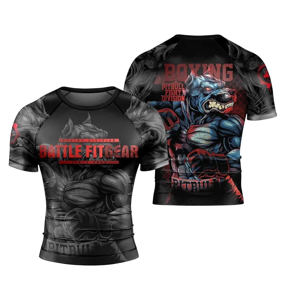 Red Rage Pitbull Boxing Men's Short Sleeve Rash Guard