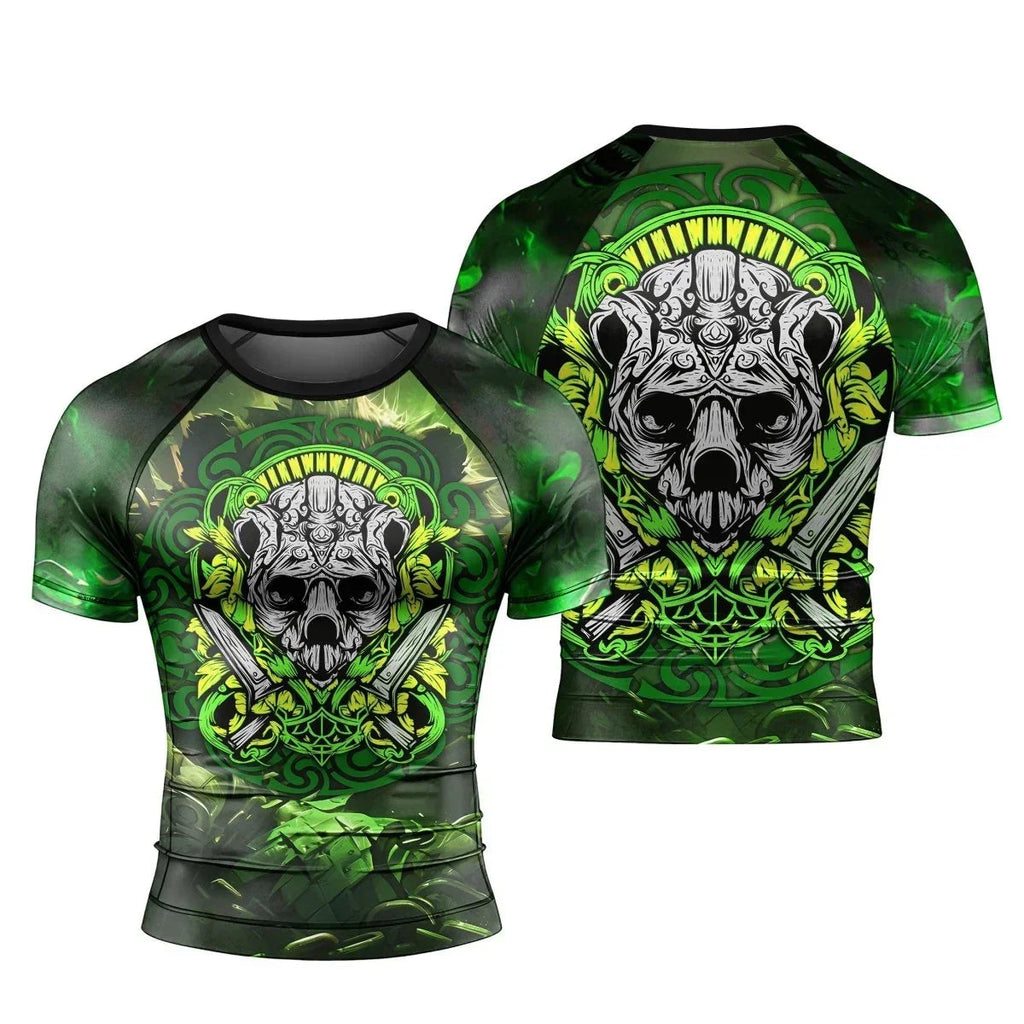 Green Panda Skull Short Sleeve Rash Guard