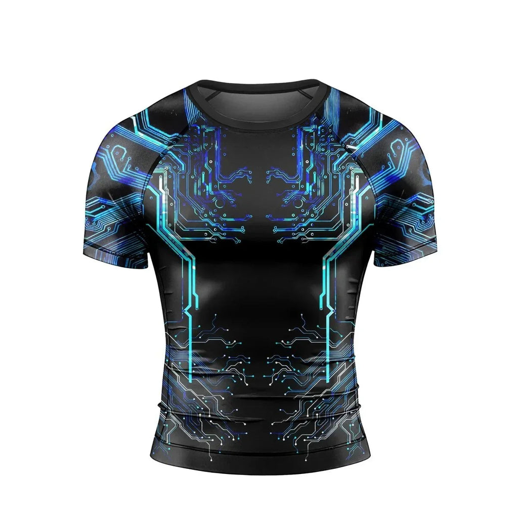 Glowing Circuit Men's Short Sleeve Rash Guard