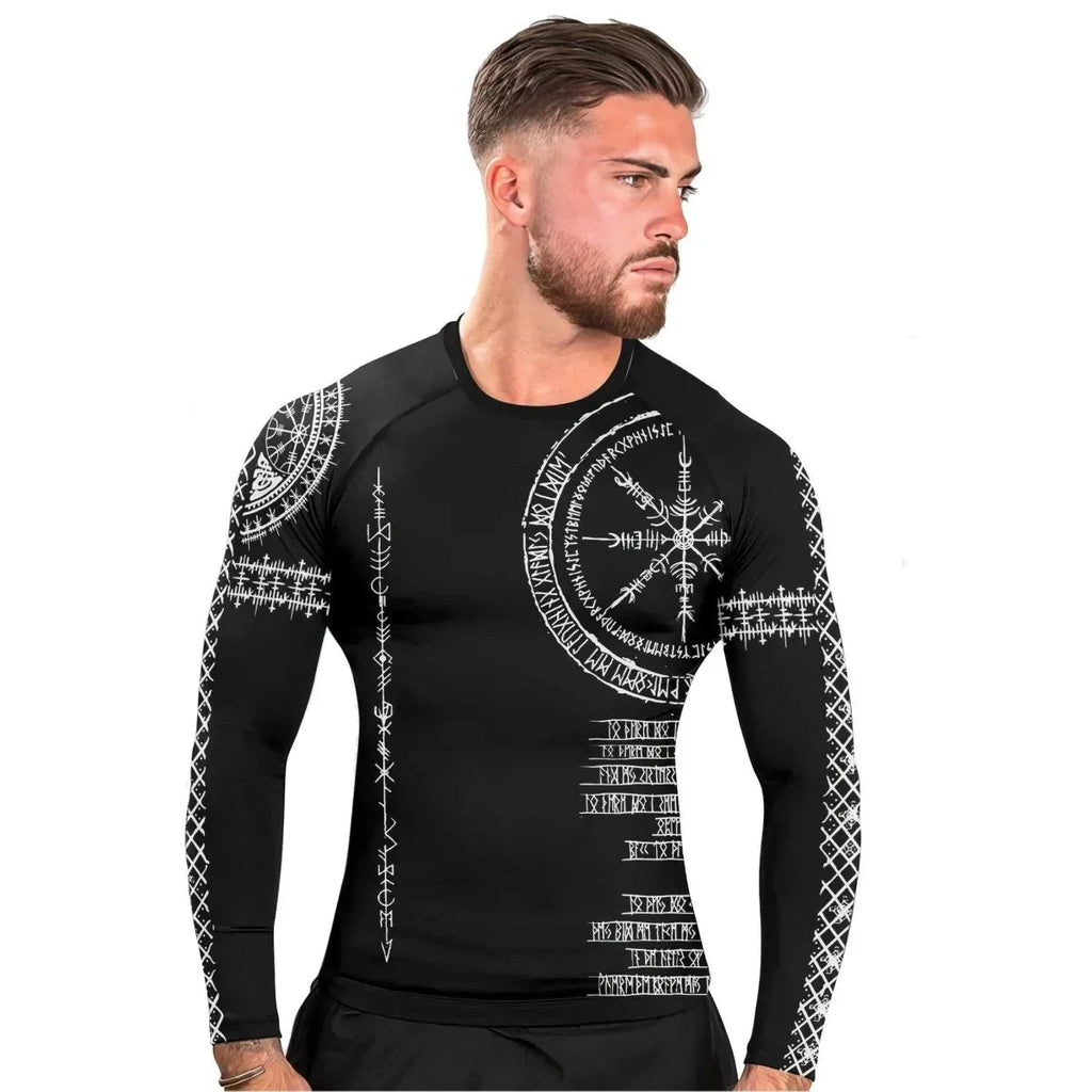 Vikings Shield Runes Men's Long Sleeve Rash Guard