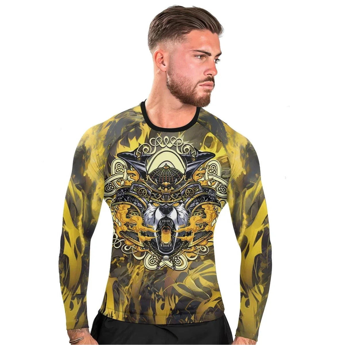 Golden Panda Skull Long Sleeve Rash Guard
