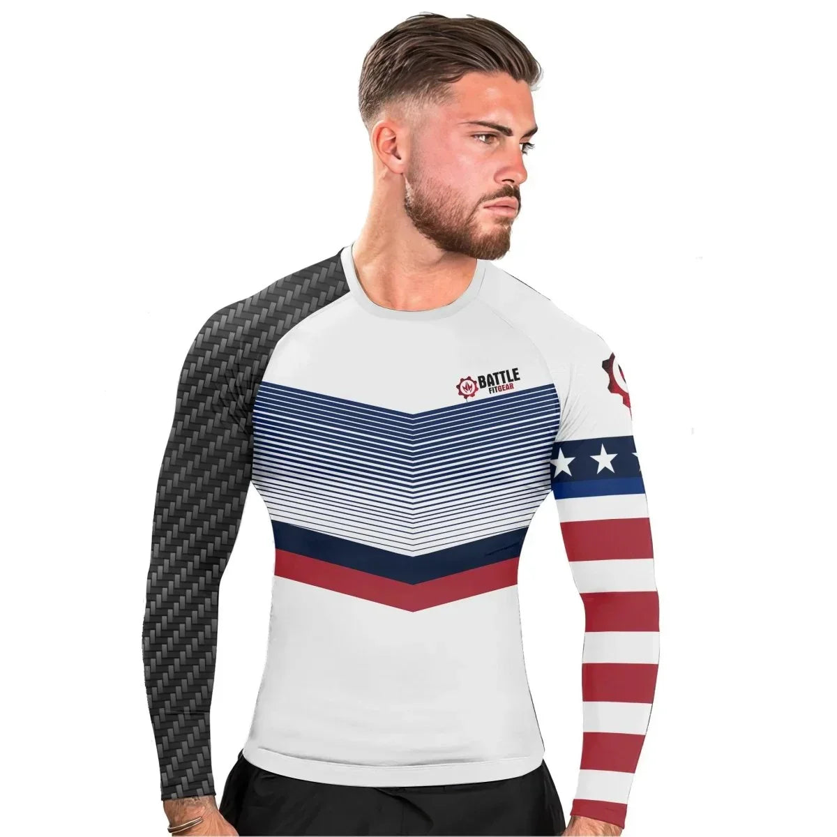 American Flag White Long Sleeve Rash Guard