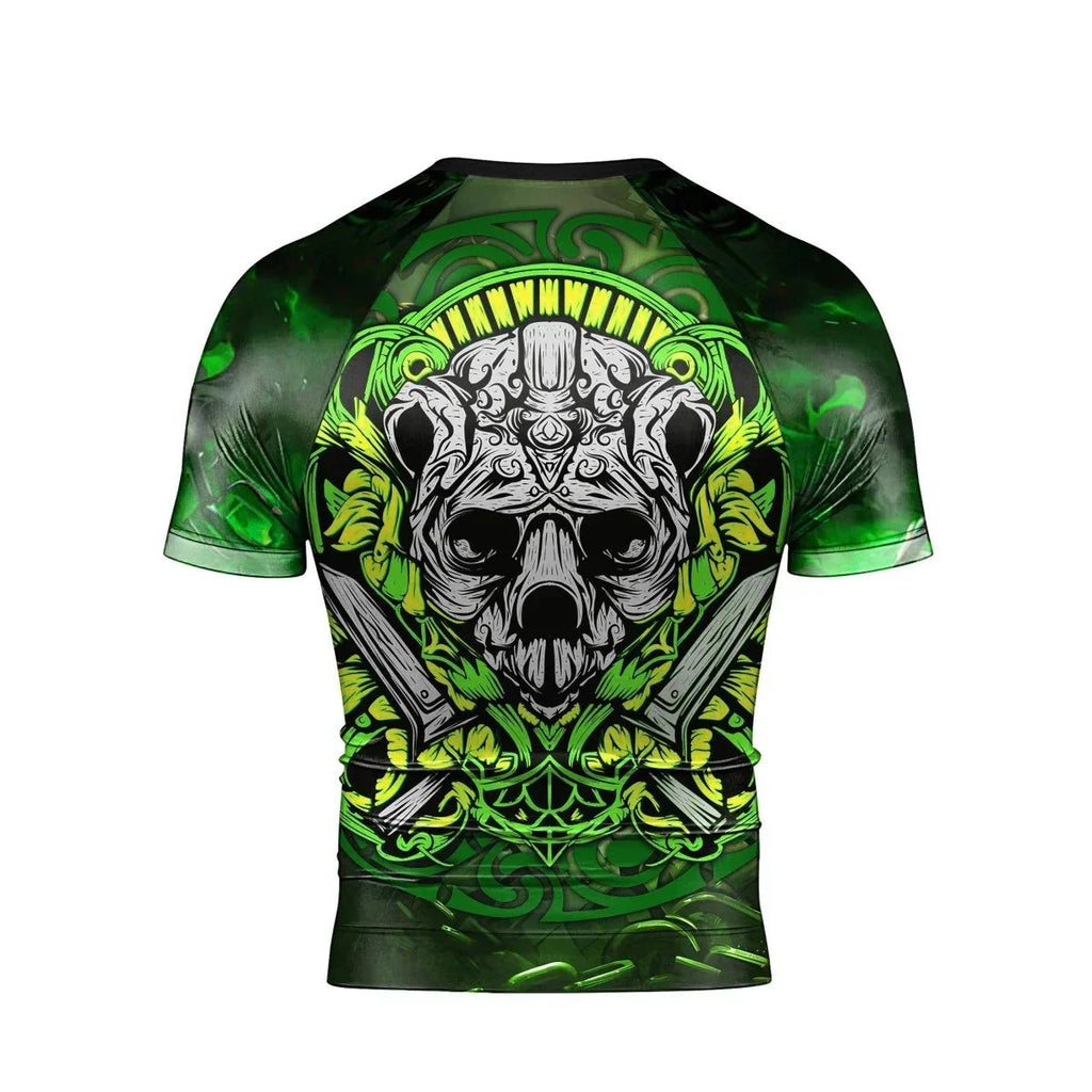 Green Panda Skull Short Sleeve Rash Guard