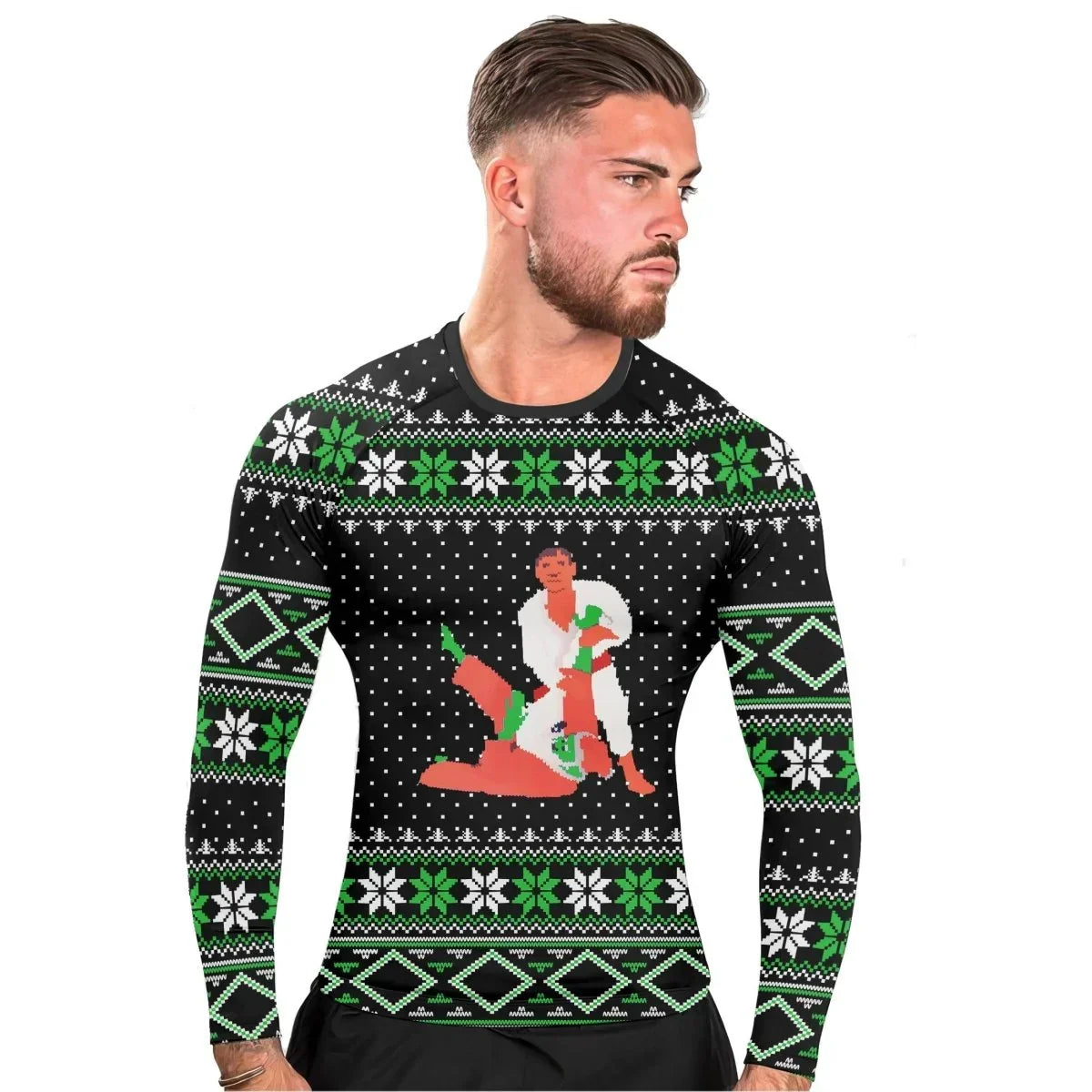 Santa Christmas Man Long Sleeve Rash Guard