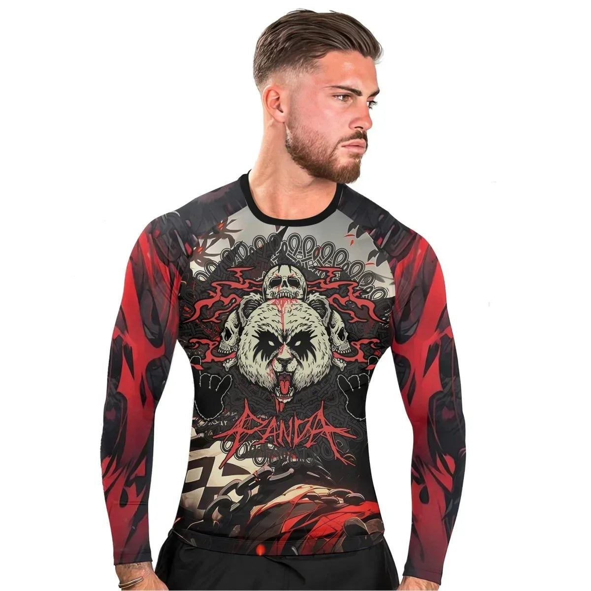 Panda Skull Long Sleeve Rash Guard
