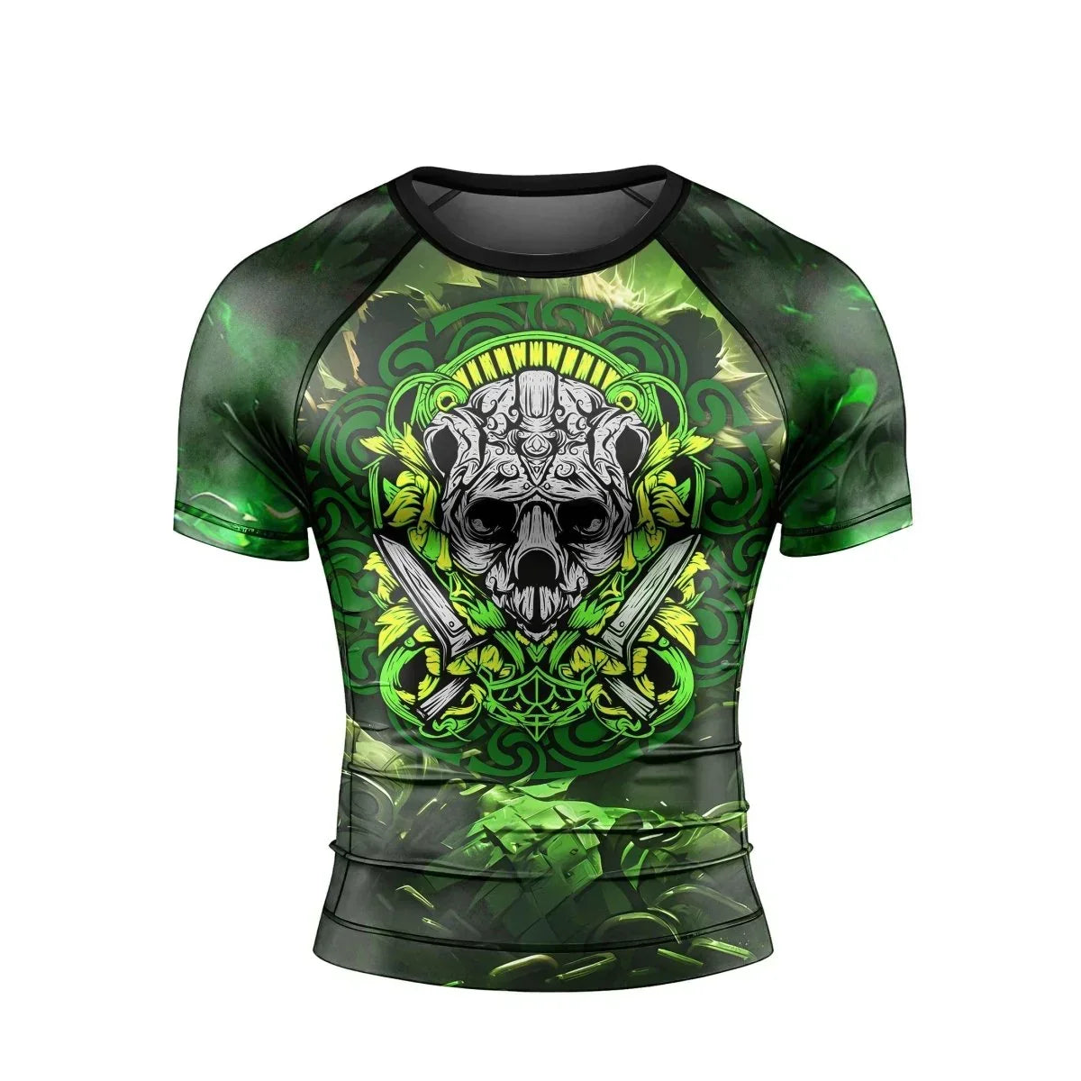 Green Panda Skull Short Sleeve Rash Guard