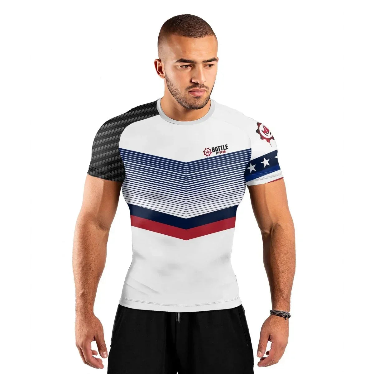 American Flag White Short Sleeve Rash Guard