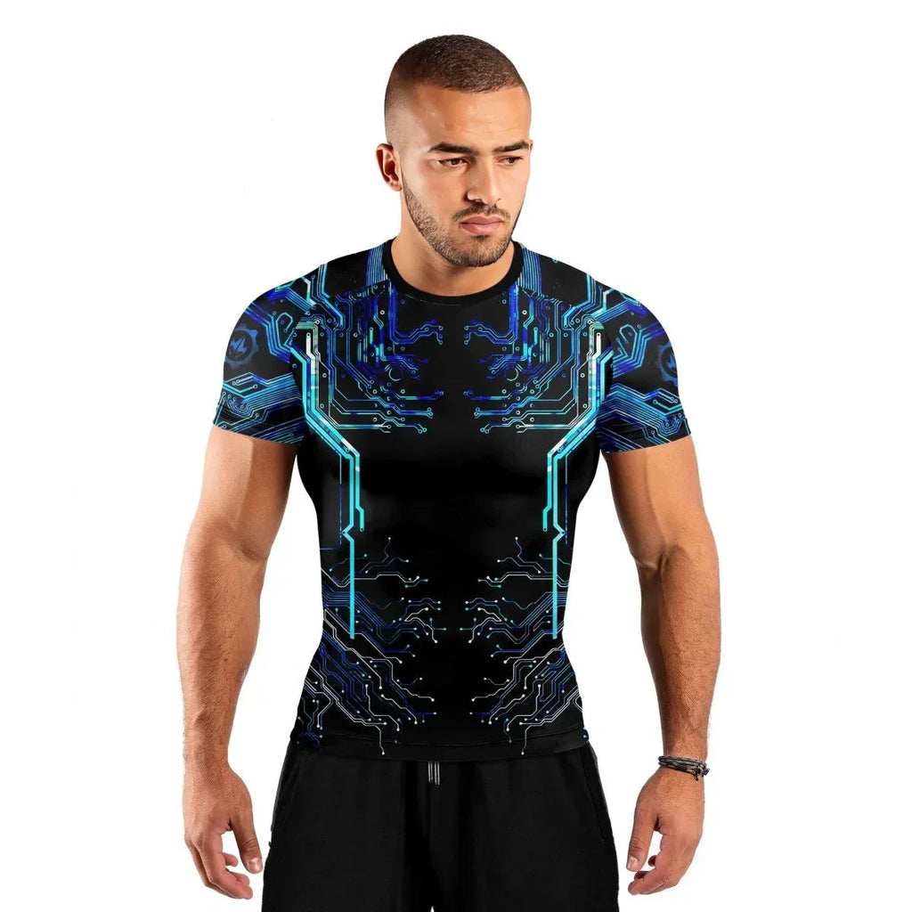 Glowing Circuit Men's Short Sleeve Rash Guard