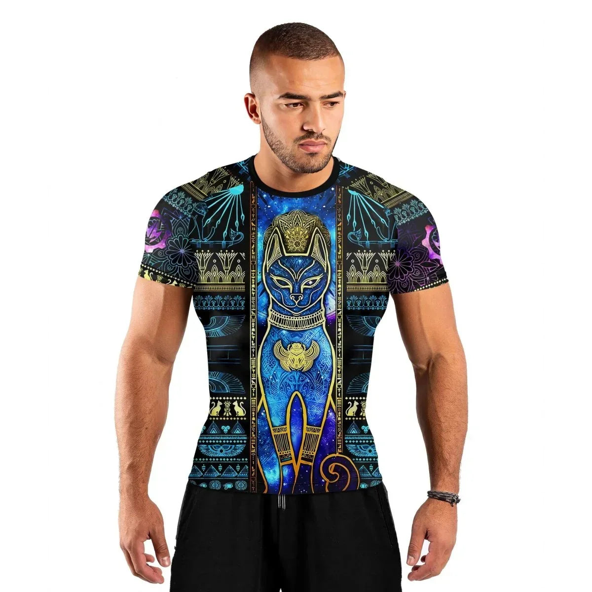 Bastet Galaxy Men's Short Sleeve Rash Guard