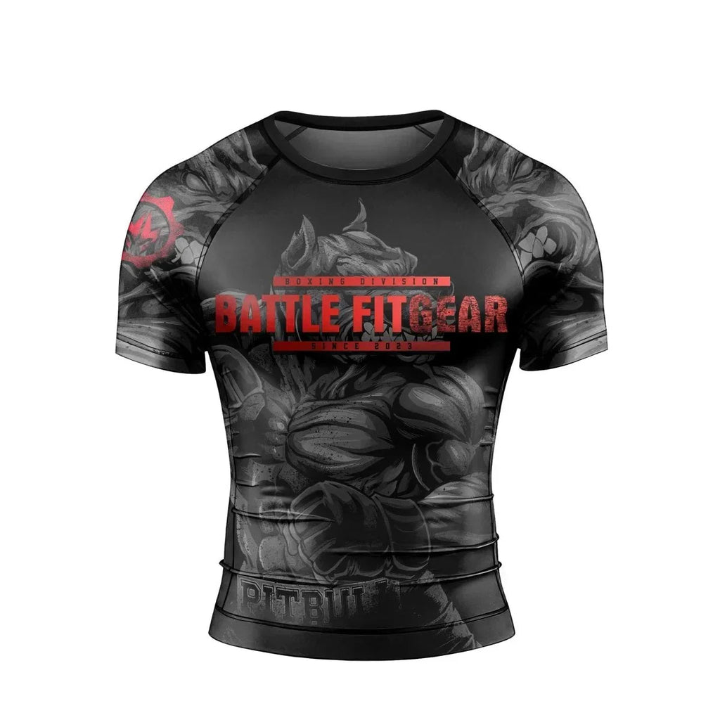 Red Rage Pitbull Boxing Men's Short Sleeve Rash Guard