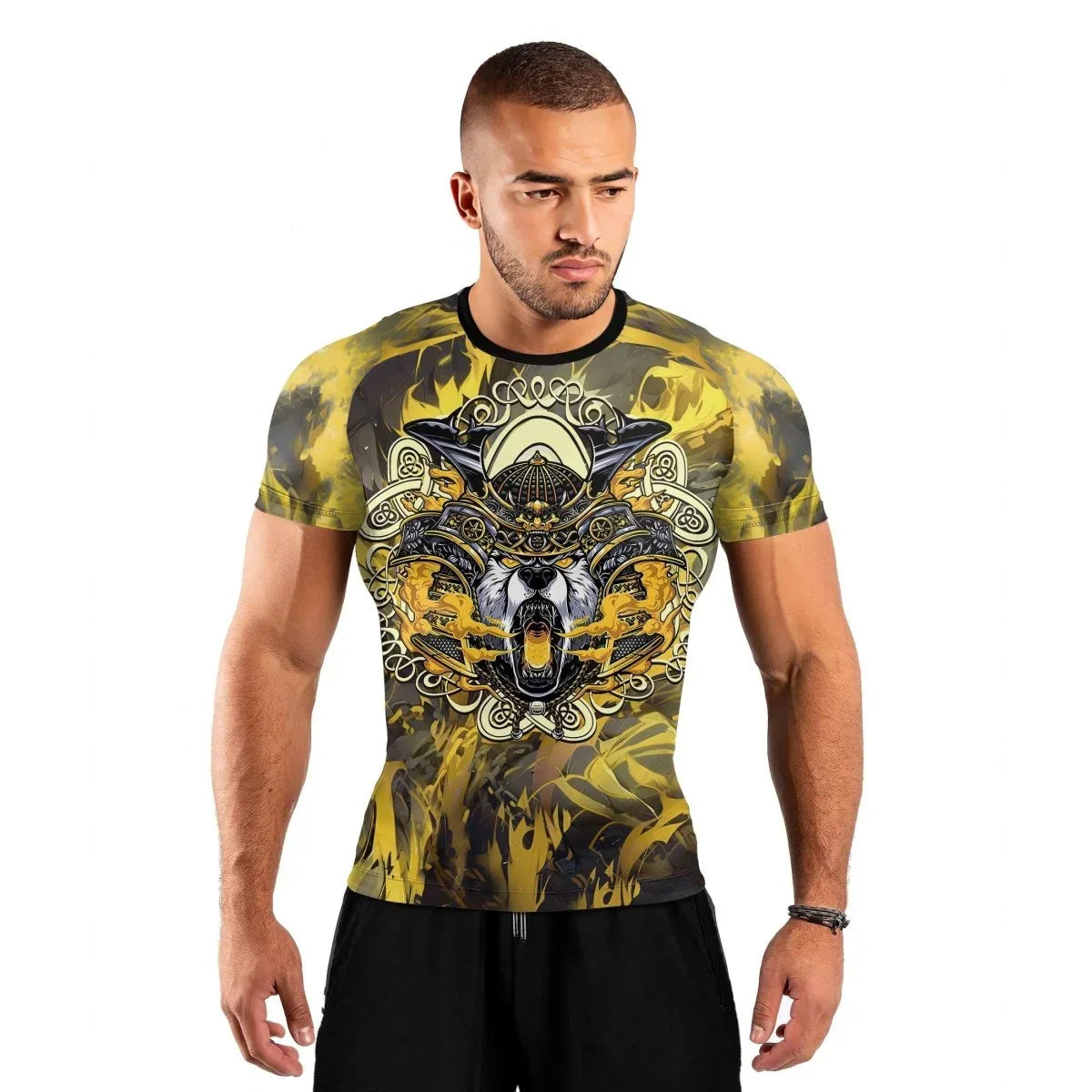Golden Panda Skull Short Sleeve Rash Guard