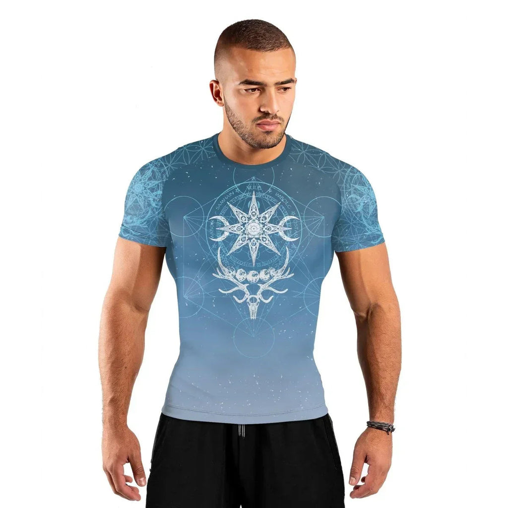 Light Blue YULE Vikings Men's Short Sleeve Rash Guard