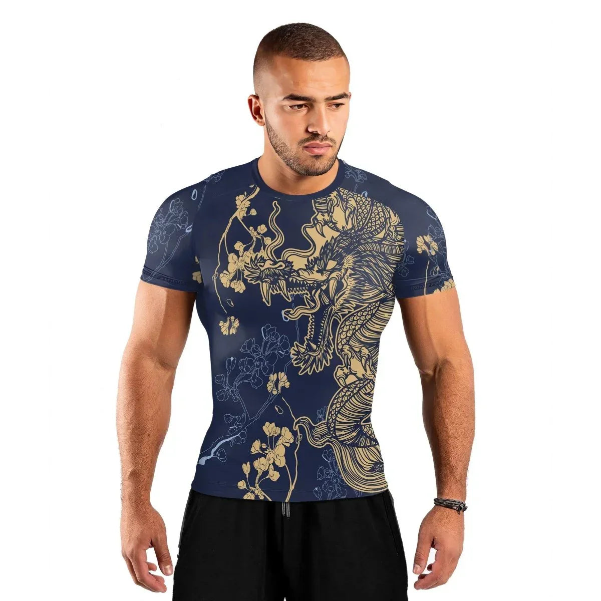 Flower Chinese Dragon Short Sleeve Rash Guard