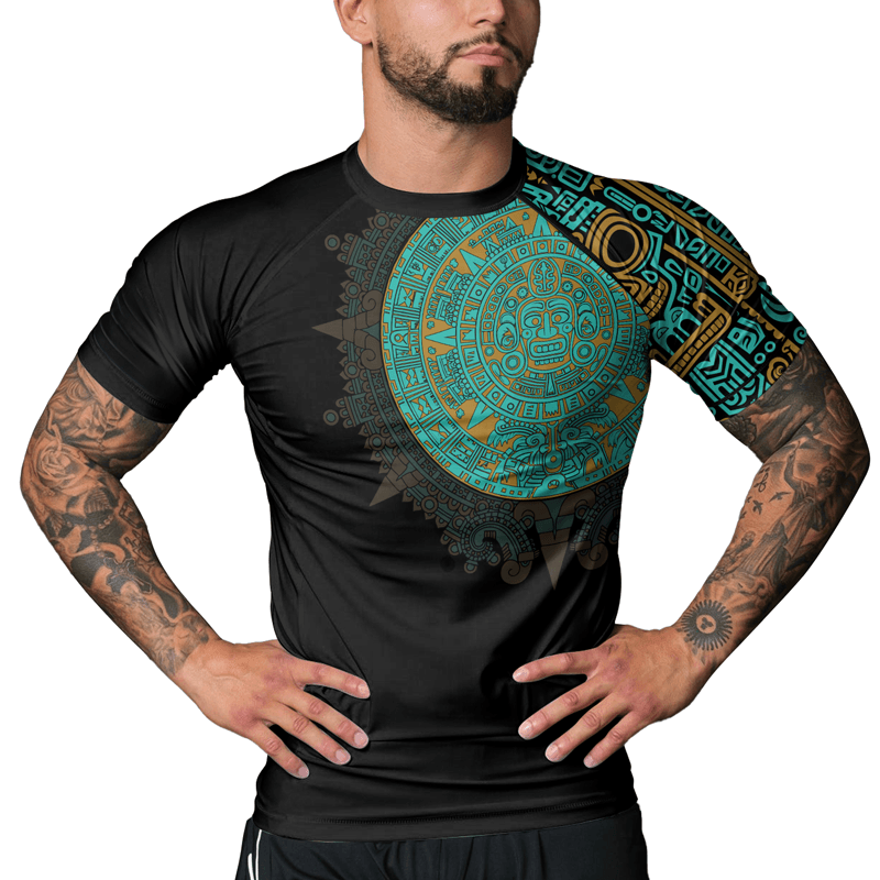 Rashninja Aztec Sun Stone Symbol Men's Short Sleeve Rash Guard