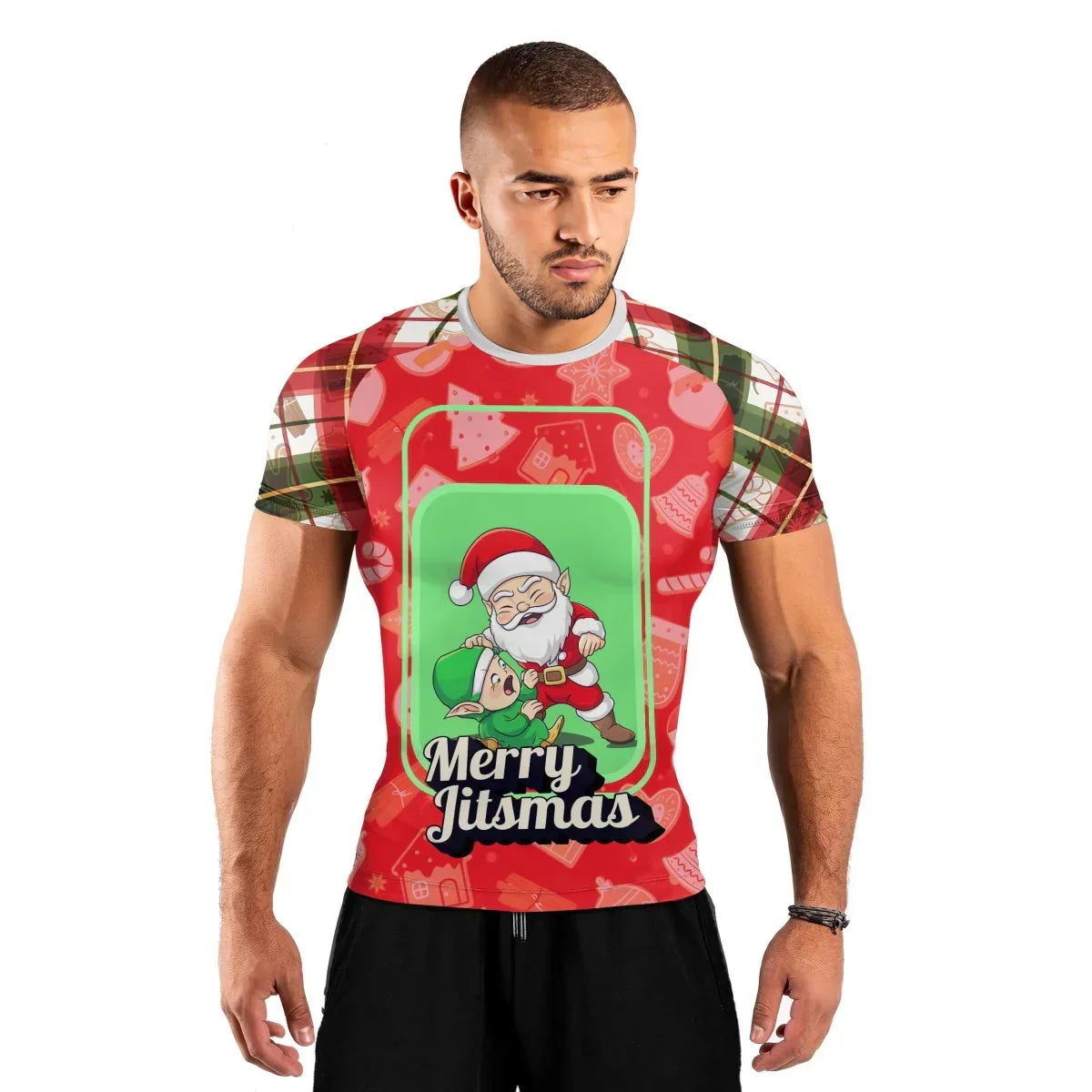 Merry Christmas Choking Santa Men's Short Sleeve Rash Guard