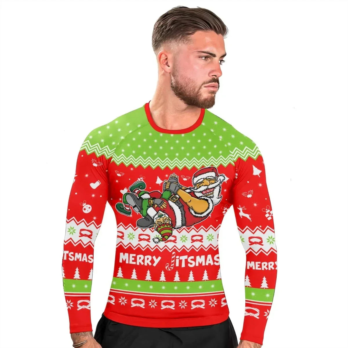 Merry Jitmas Santa Clause Men's Long Sleeve Rash Guard