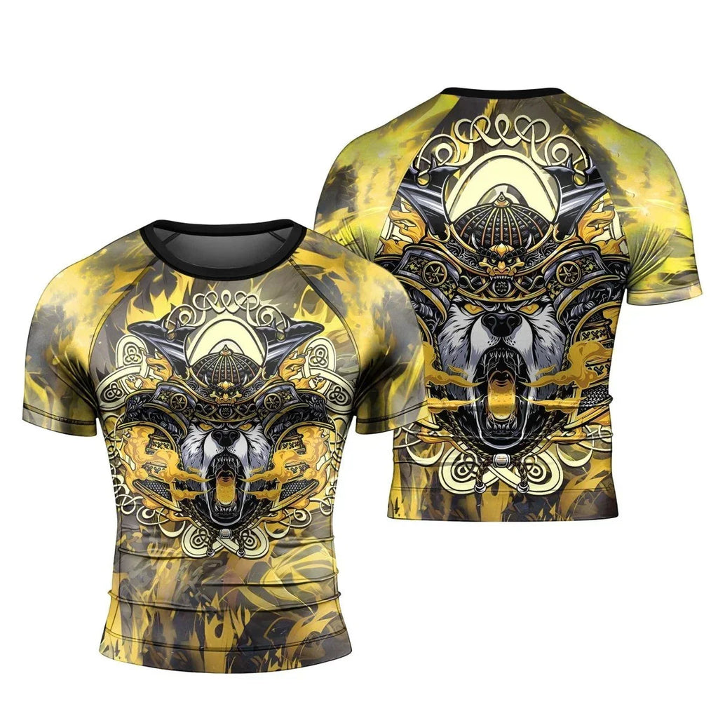 Golden Panda Skull Short Sleeve Rash Guard