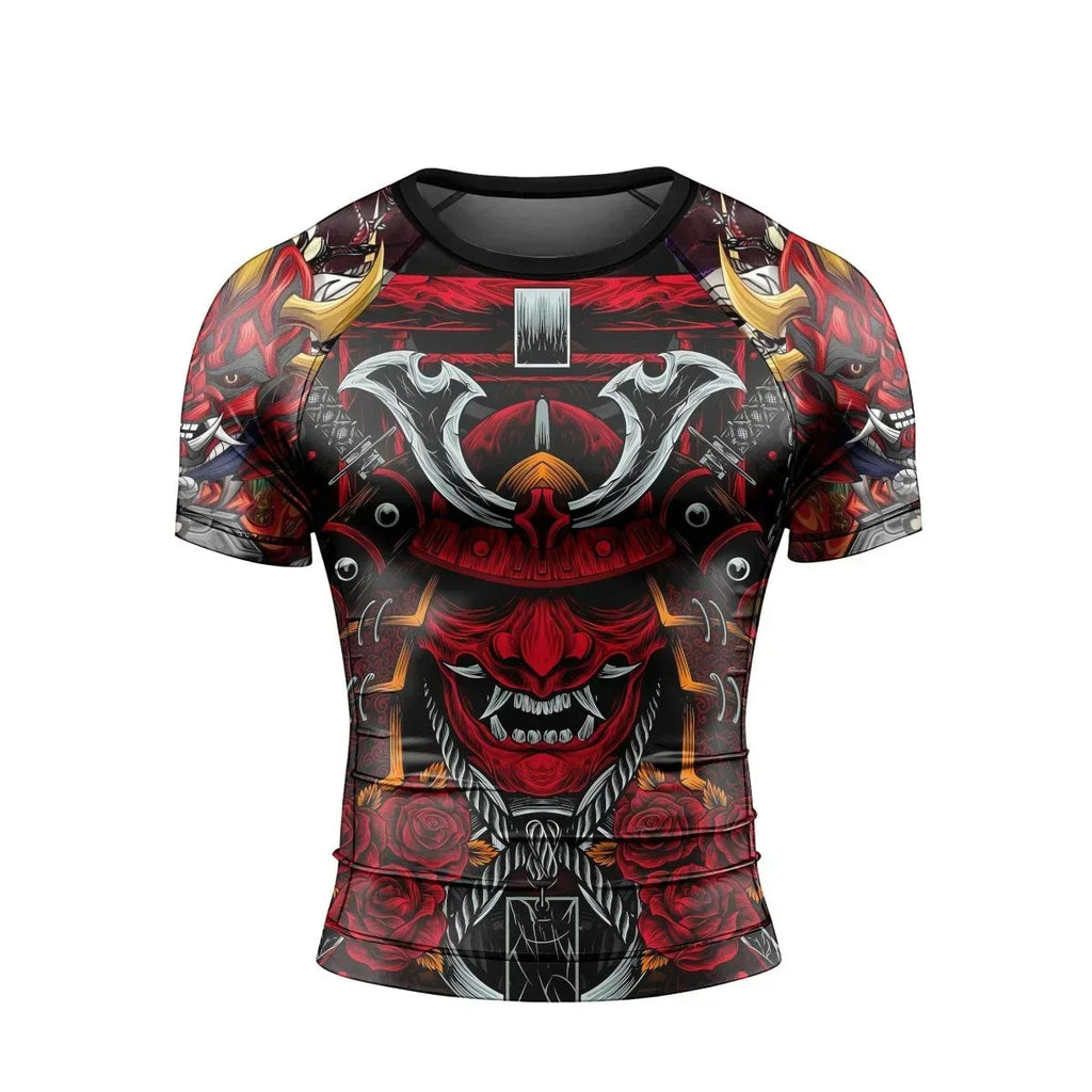 Japanese Red Demon Samurai Short Sleeve Rash Guard