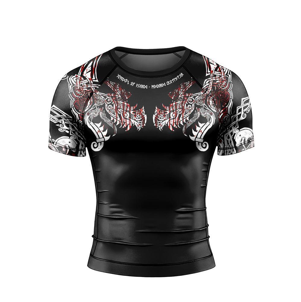 Geri & Freki Blood Tattoo Viking Men's Short Sleeve Rash Guard