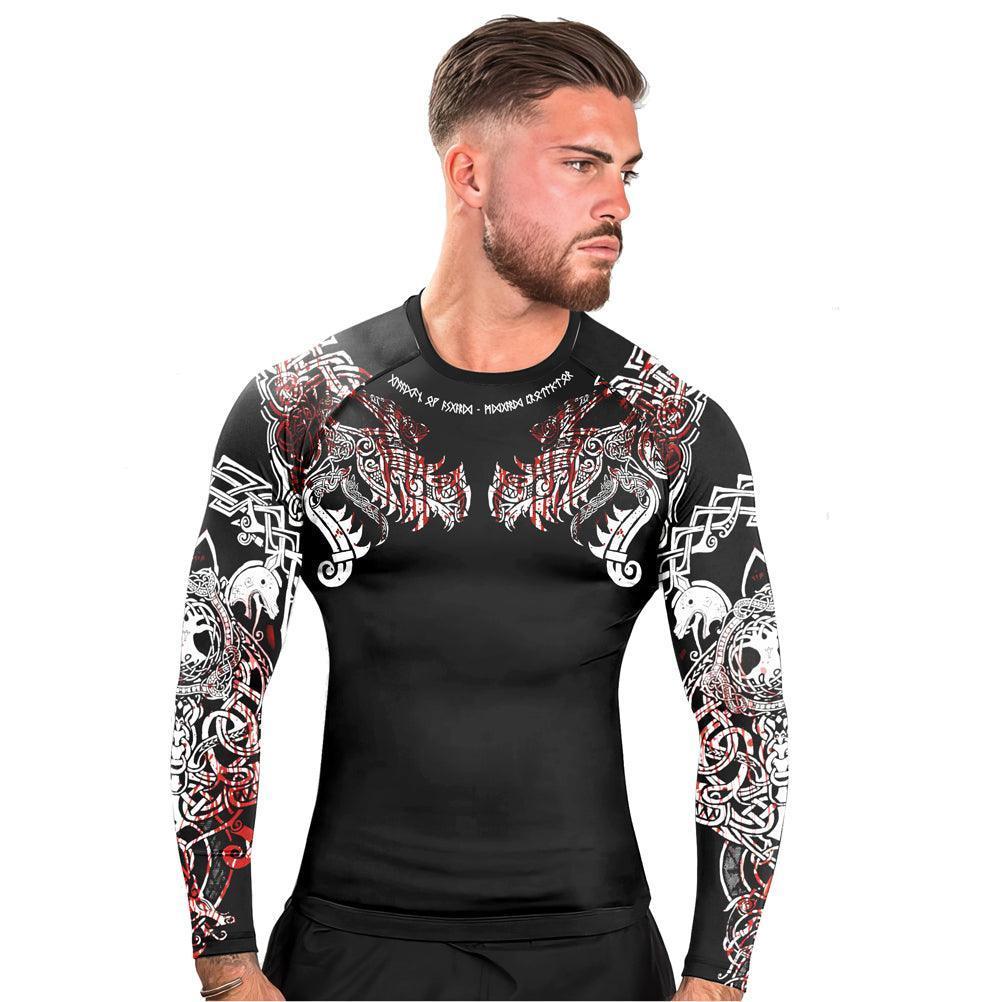 Geri & Freki Blood Tattoo Viking Men's Long Sleeve Rash Guard