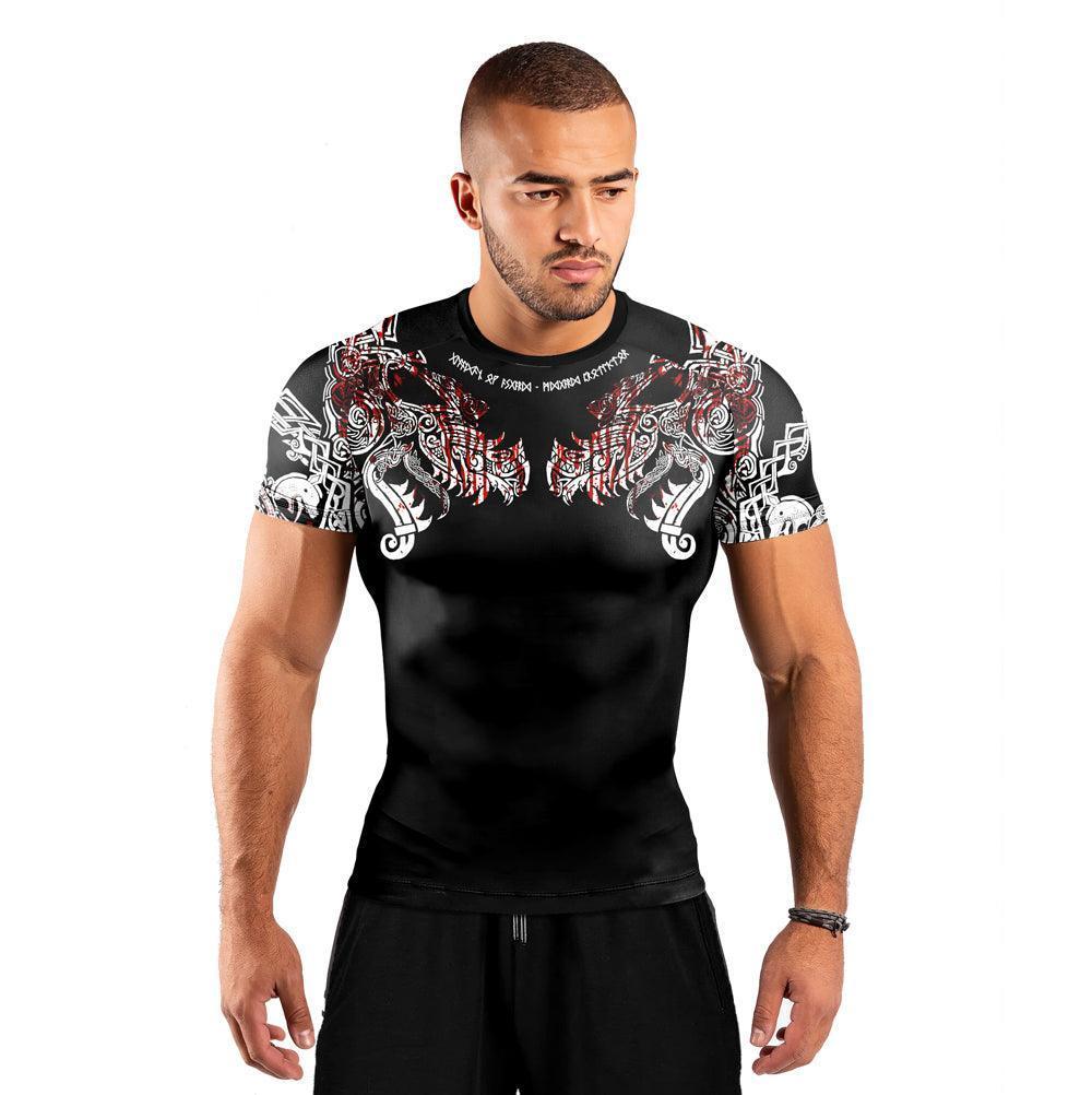 Geri & Freki Blood Tattoo Viking Men's Short Sleeve Rash Guard