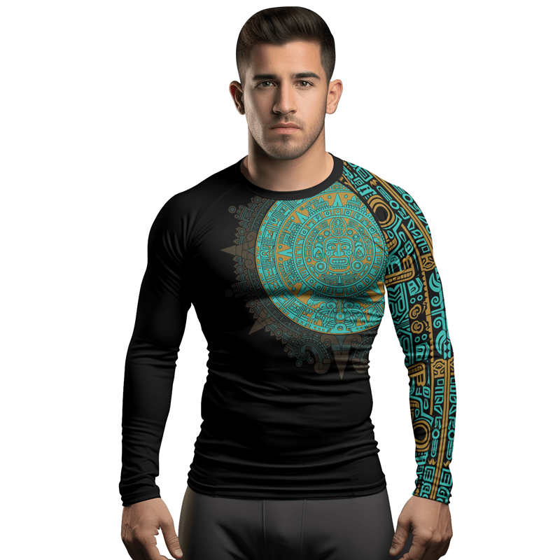 Rashninja Aztec Sun Stone Symbol Men's Long Sleeve Rash Guard
