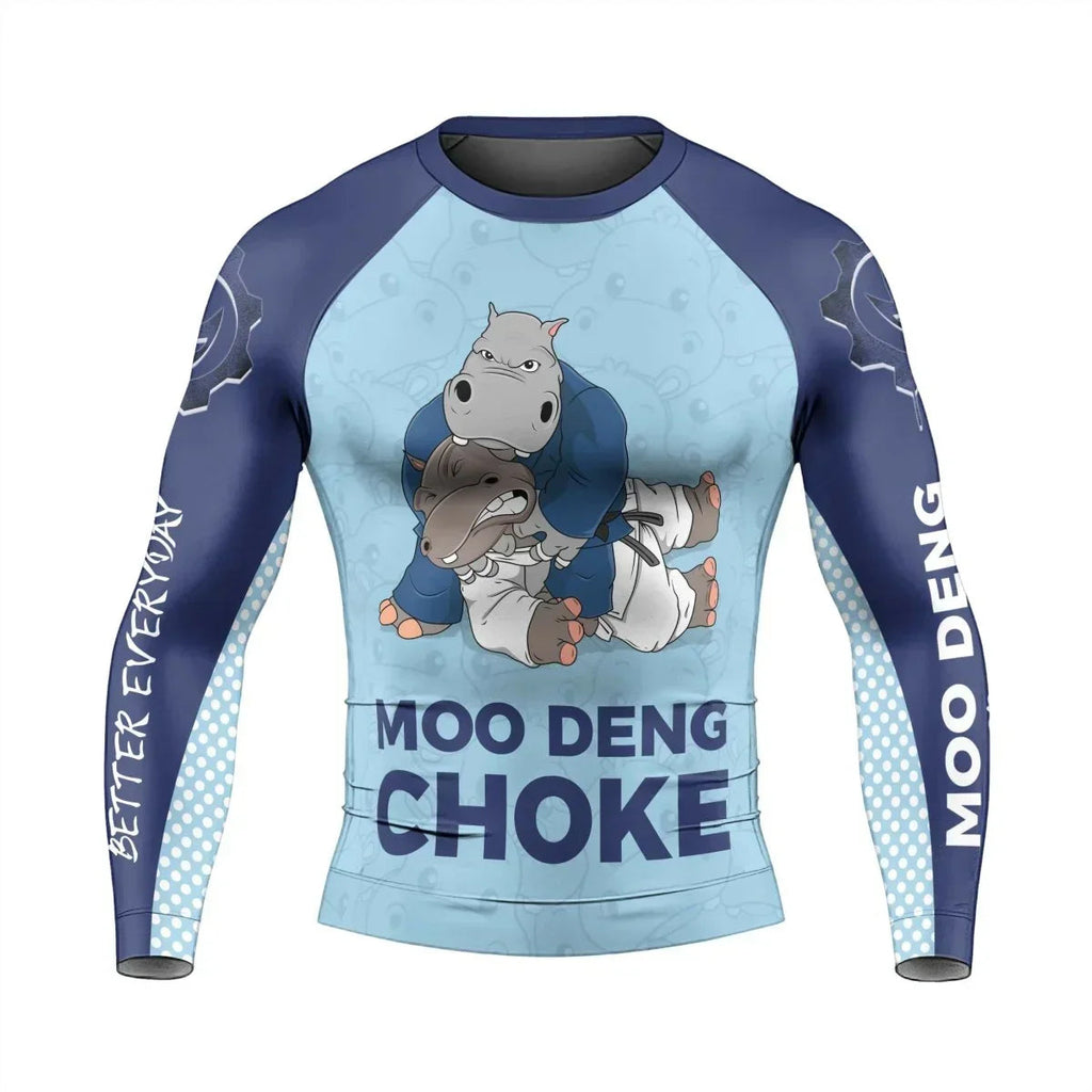Moo Deng Hippo Choke Men's Long Sleeve Rash Guard