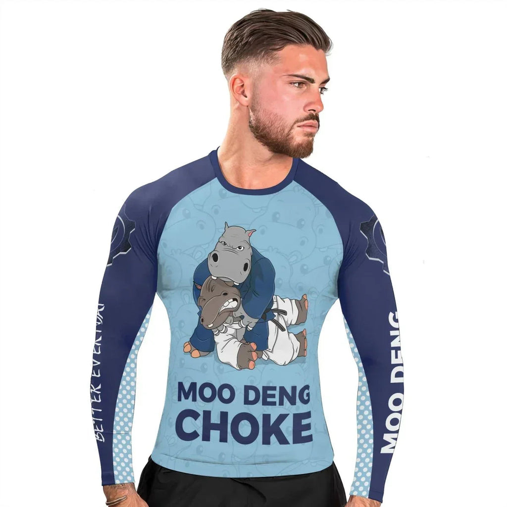 Moo Deng Hippo Choke Men's Long Sleeve Rash Guard
