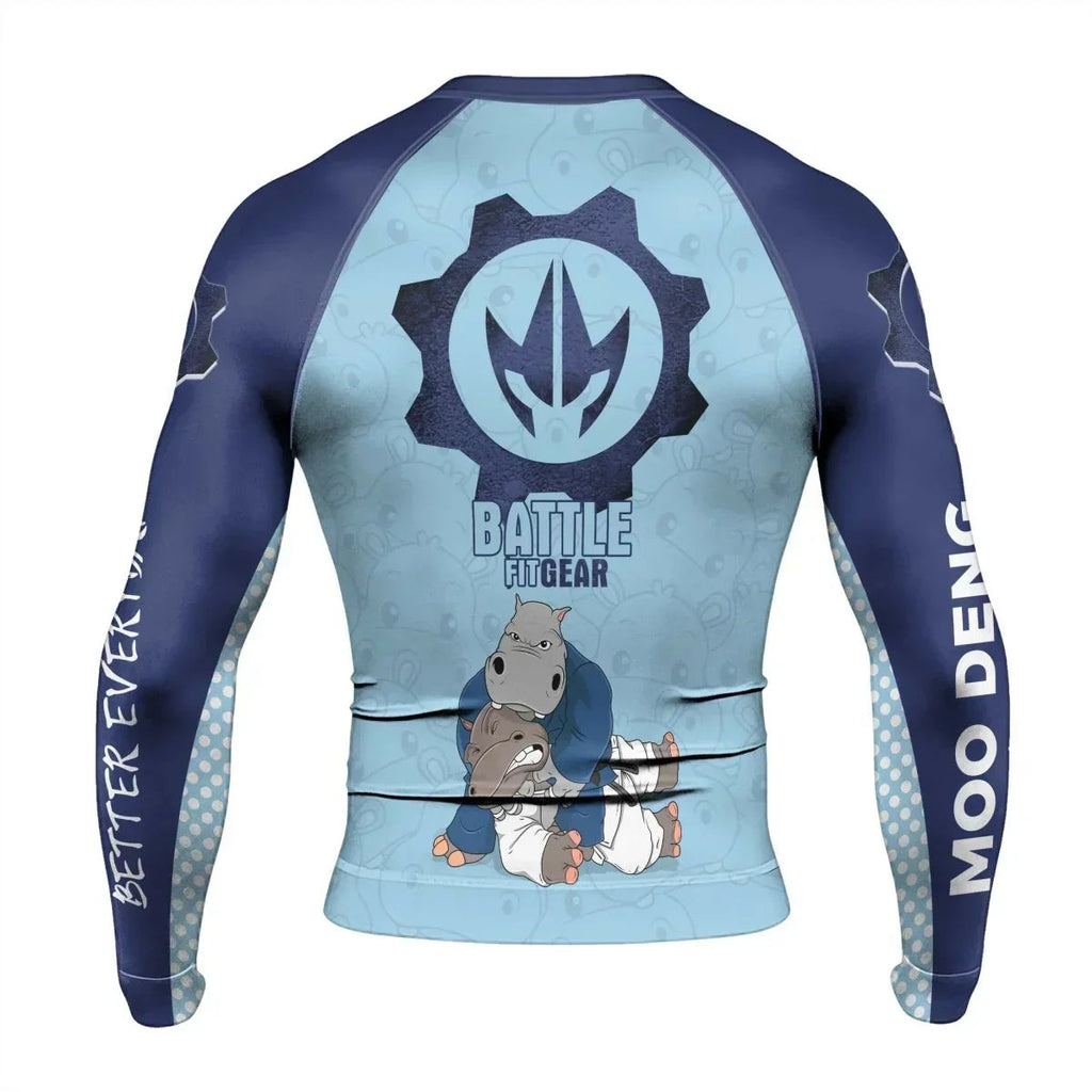 Moo Deng Hippo Choke Men's Long Sleeve Rash Guard