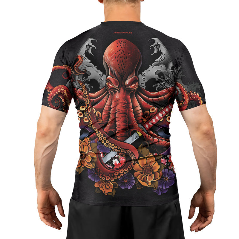 Rashninja Octopus Black Red Men's Short Sleeve Rash Guard