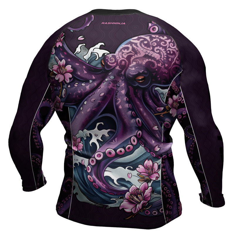 Rashninja Octopus Sakura Purple Men's Long Sleeve Rash Guard