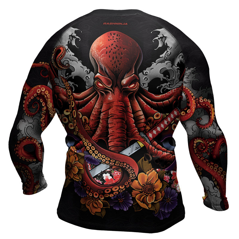 Rashninja Octopus Black Red Men's Long Sleeve Rash Guard