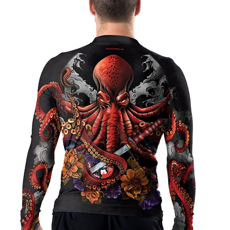 Rashninja Octopus Black Red Men's Long Sleeve Rash Guard