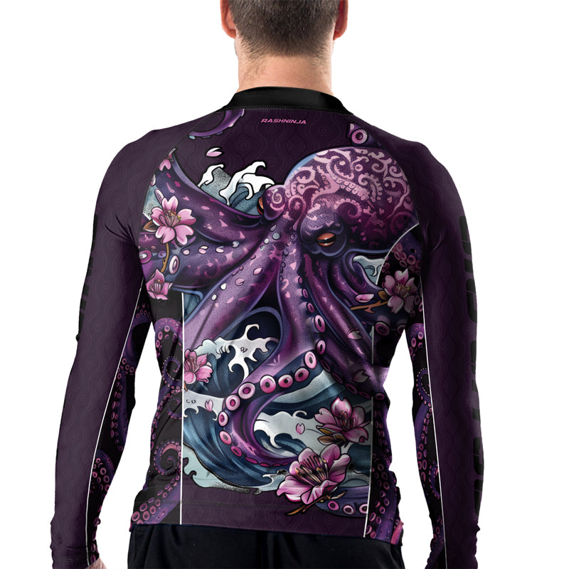 Rashninja Octopus Sakura Purple Men's Long Sleeve Rash Guard
