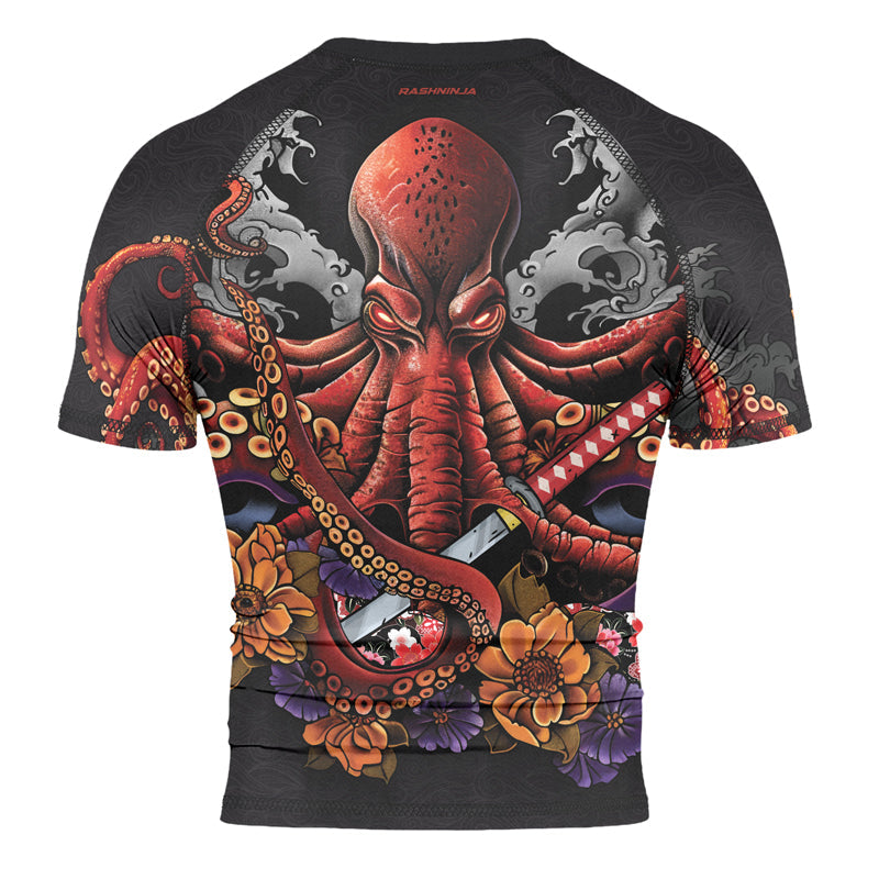 Rashninja Octopus Black Red Men's Short Sleeve Rash Guard