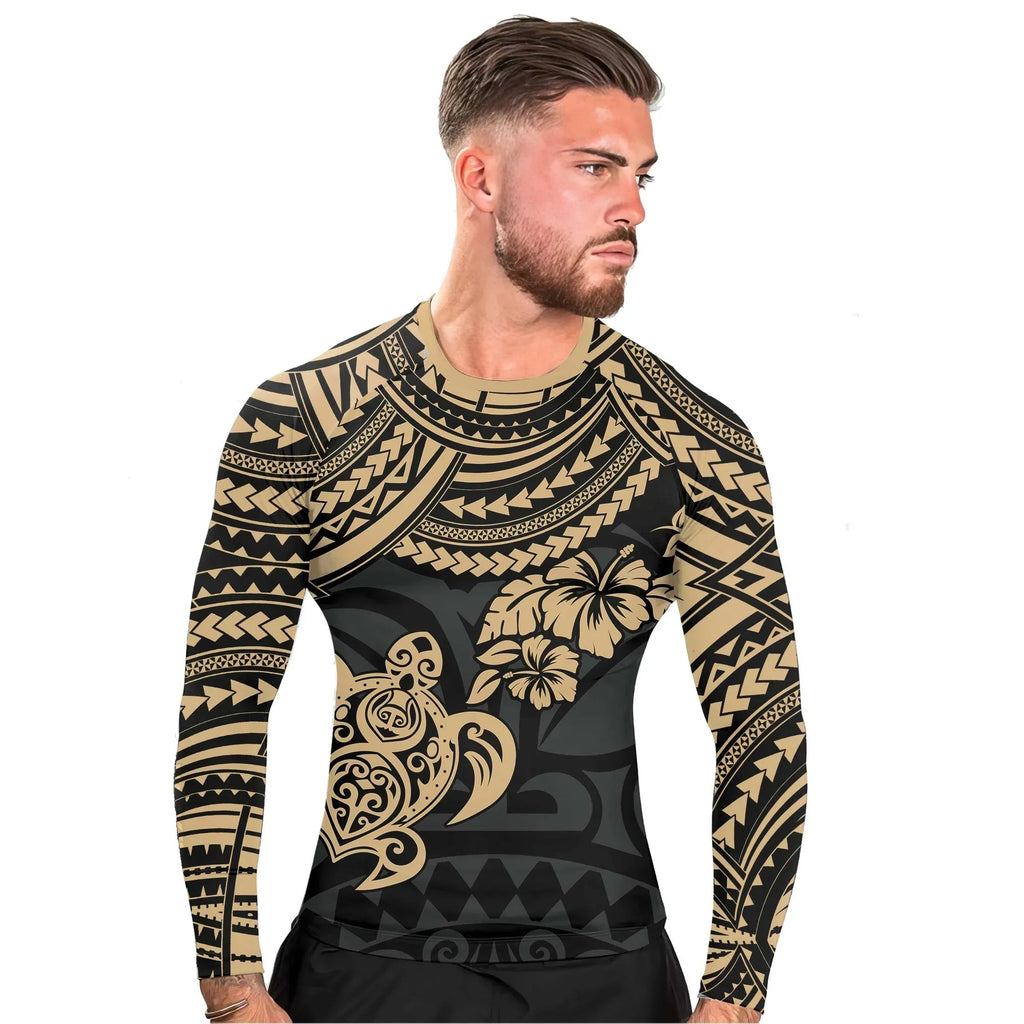 Ocean Honu Tattoo Men's Long Sleeve Rash Guard