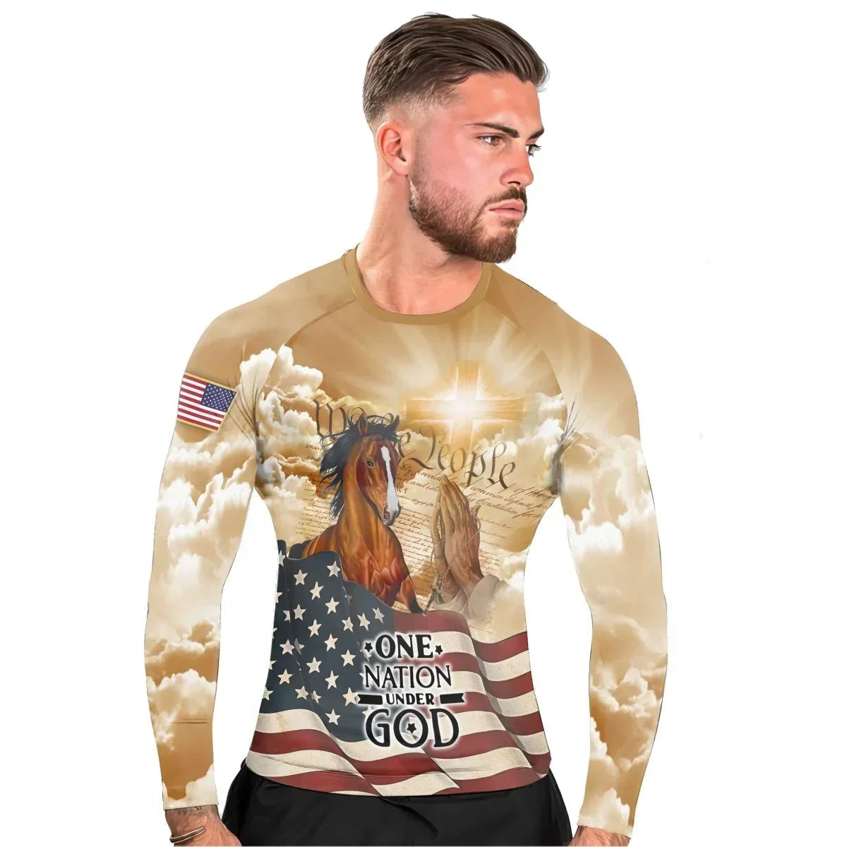 One Nation Under God Men's Long Sleeve Rash Guard