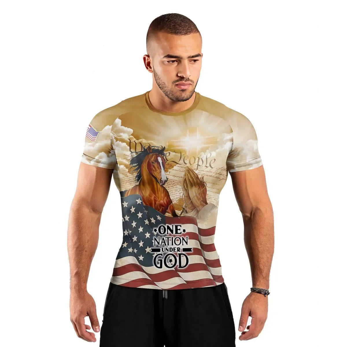 One Nation Under God Men's Short Sleeve Rash Guard