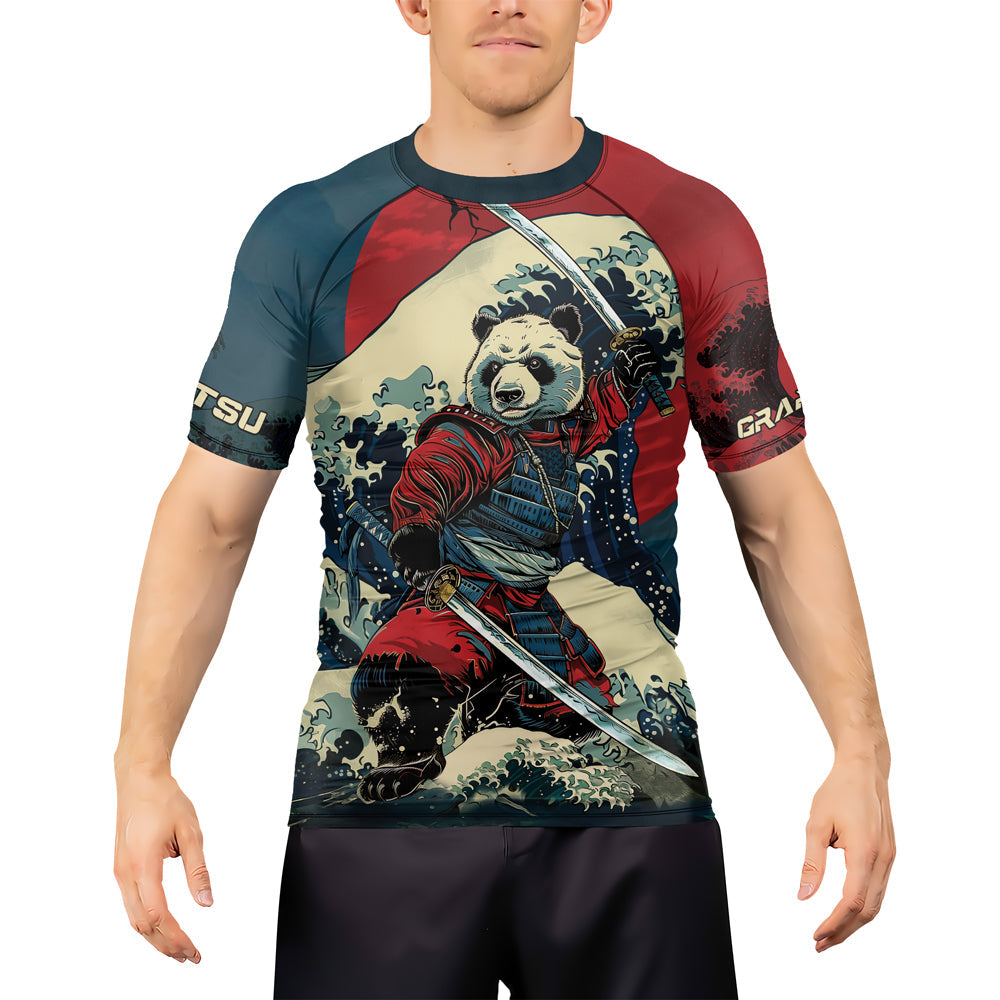 Rashninja Panda Samurai River Men's Short Sleeve Rash Guard