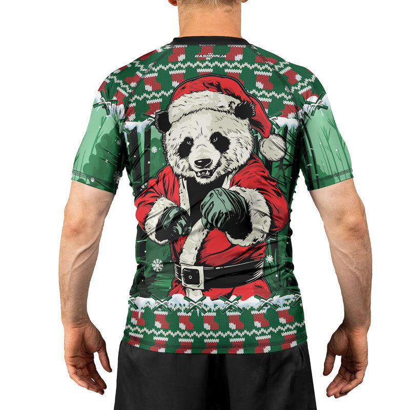 Rashninja Green Kung Fu Christmas Panda Men's Short Sleeve Rash Guard