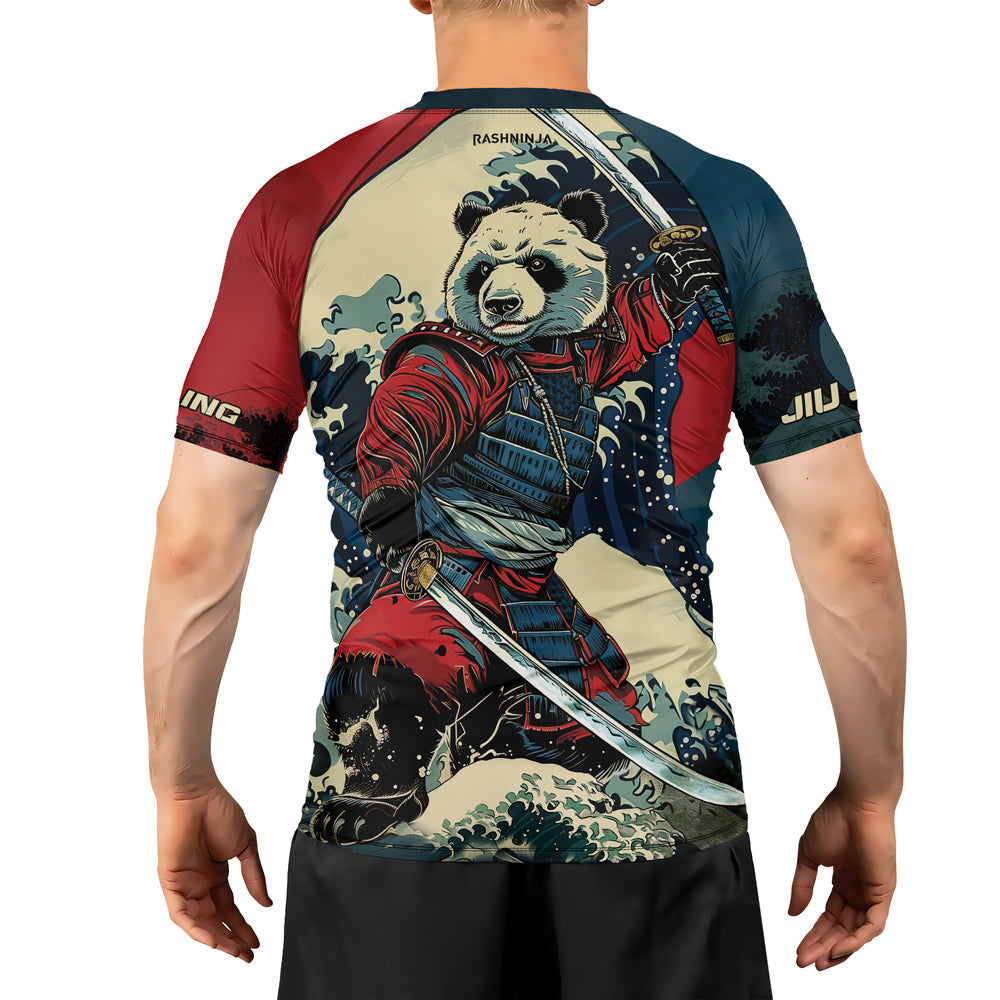Rashninja Panda Samurai River Men's Short Sleeve Rash Guard