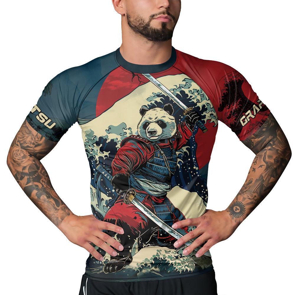 Rashninja Panda Samurai River Men's Short Sleeve Rash Guard
