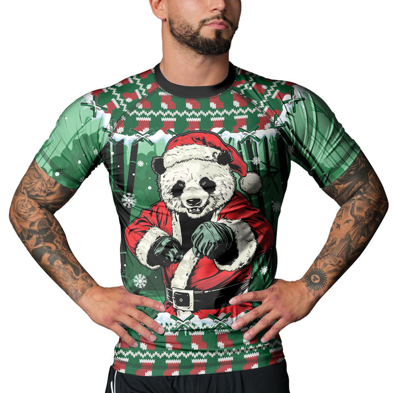 Rashninja Green Kung Fu Christmas Panda Men's Short Sleeve Rash Guard